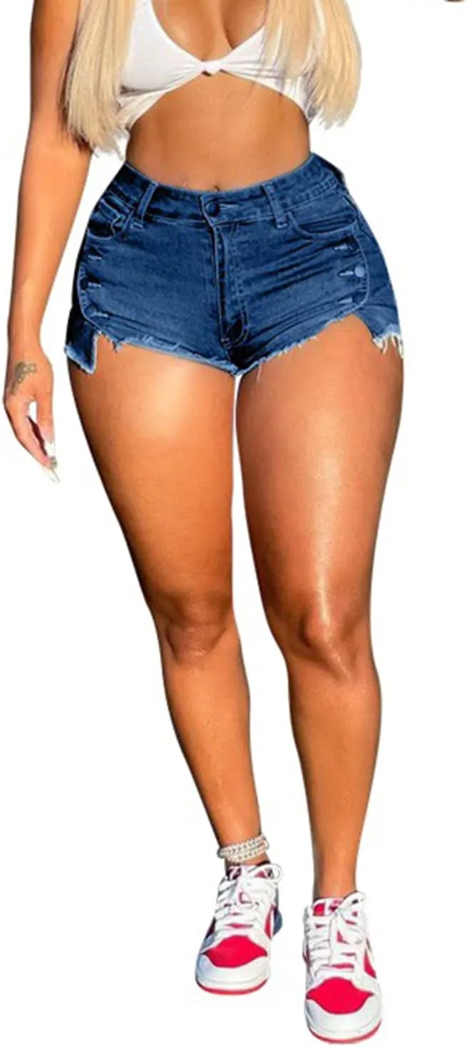 SIAEAMRG High Waisted Womens Jean Shorts for Summer, Casual Summer Stretchy Frayed Raw Hem Teen Girls Denim Shorts
