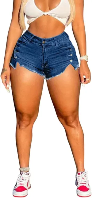 SIAEAMRG High Waisted Womens Jean Shorts for Summer, Casual Summer Stretchy Frayed Raw Hem Teen Girls Denim Shorts