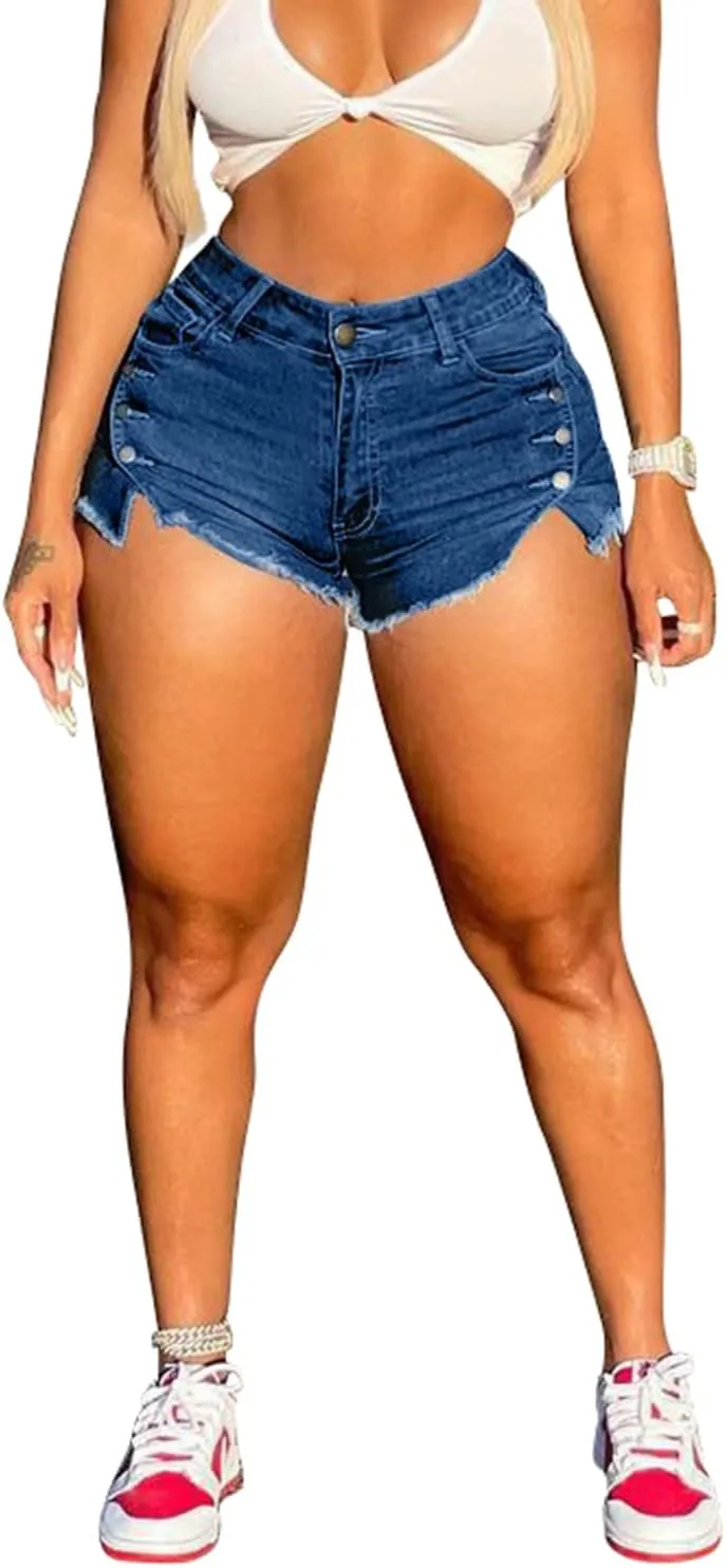SIAEAMRG High Waisted Womens Jean Shorts for Summer, Casual Summer Stretchy Frayed Raw Hem Teen Girls Denim Shorts