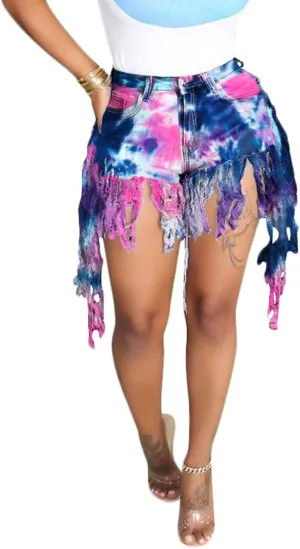 SIAEAMRG Jean Shorts for Women Juniors, Summer High Waisted Stretchy Frayed Raw Hem Tassels Denim Shorts