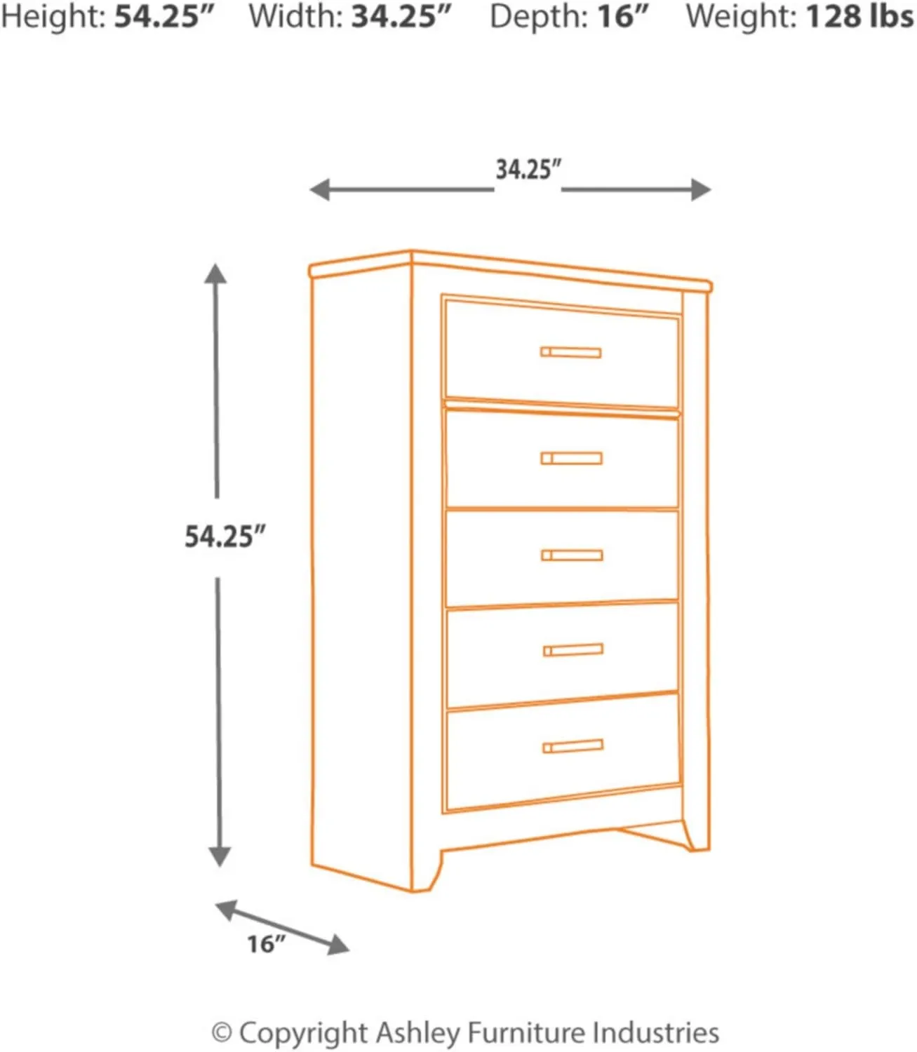 Signature Design by Ashley Zelen Rustic Contemporary 5 Drawer Chest of Drawers, Warm Gray