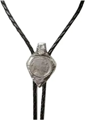 Silver Faux Leather Arrowhead Buffalo Head Nickel Bolo Tie OS
