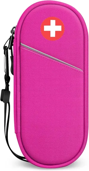 SITHON EpiPen Medical Carrying Case Insulated, Travel Medication Organizer Bag Emergency Medical Pouch Holds 2 EpiPens, Asthma Inhaler, Anti-Histamine, Auvi-Q, Allergy Medicine Essentials, Magenta