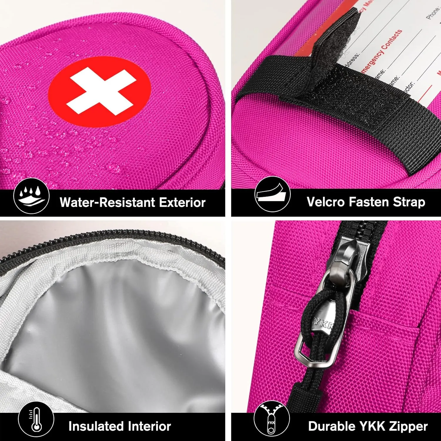 SITHON EpiPen Medical Carrying Case Insulated, Travel Medication Organizer Bag Emergency Medical Pouch Holds 2 EpiPens, Asthma Inhaler, Anti-Histamine, Auvi-Q, Allergy Medicine Essentials, Magenta