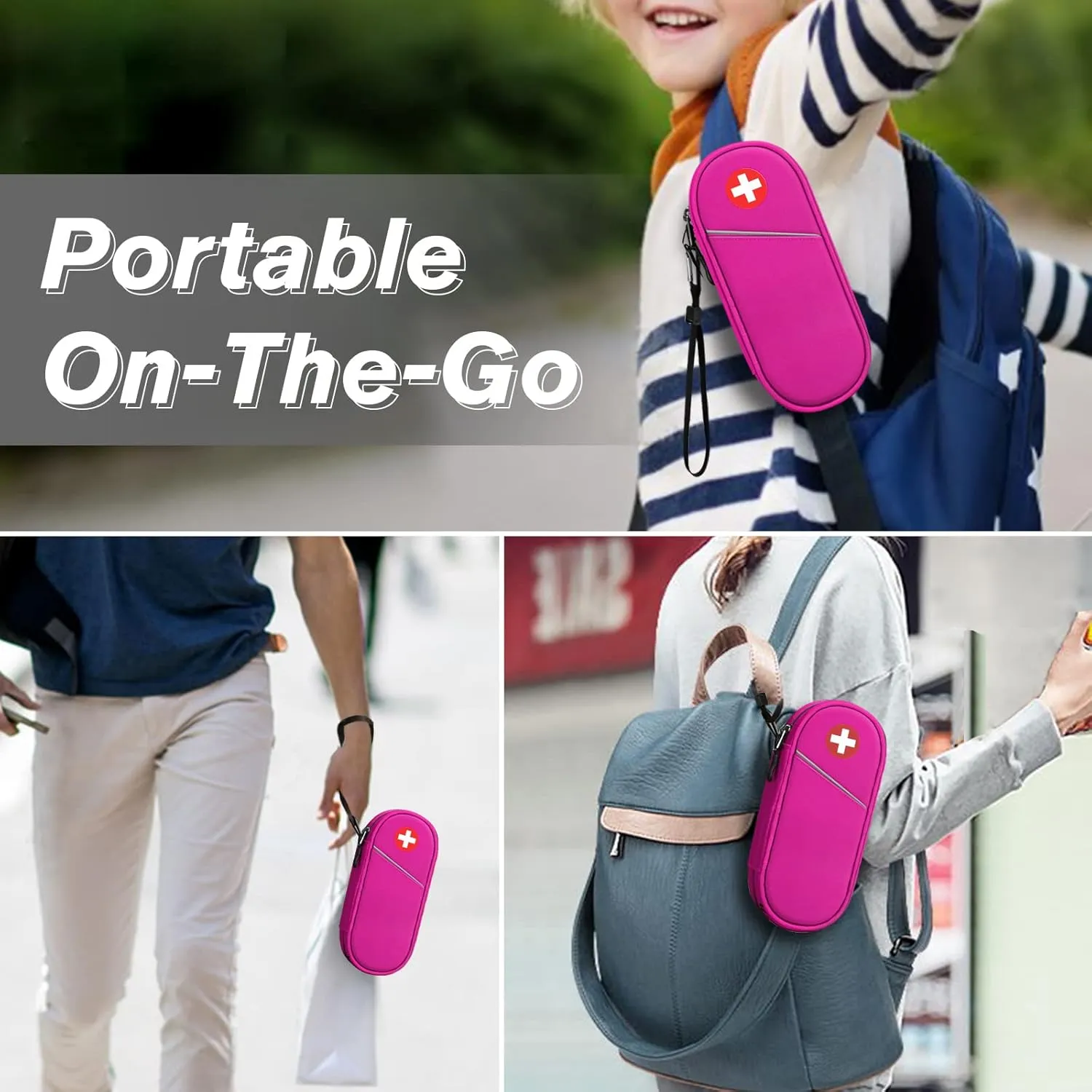 SITHON EpiPen Medical Carrying Case Insulated, Travel Medication Organizer Bag Emergency Medical Pouch Holds 2 EpiPens, Asthma Inhaler, Anti-Histamine, Auvi-Q, Allergy Medicine Essentials, Magenta