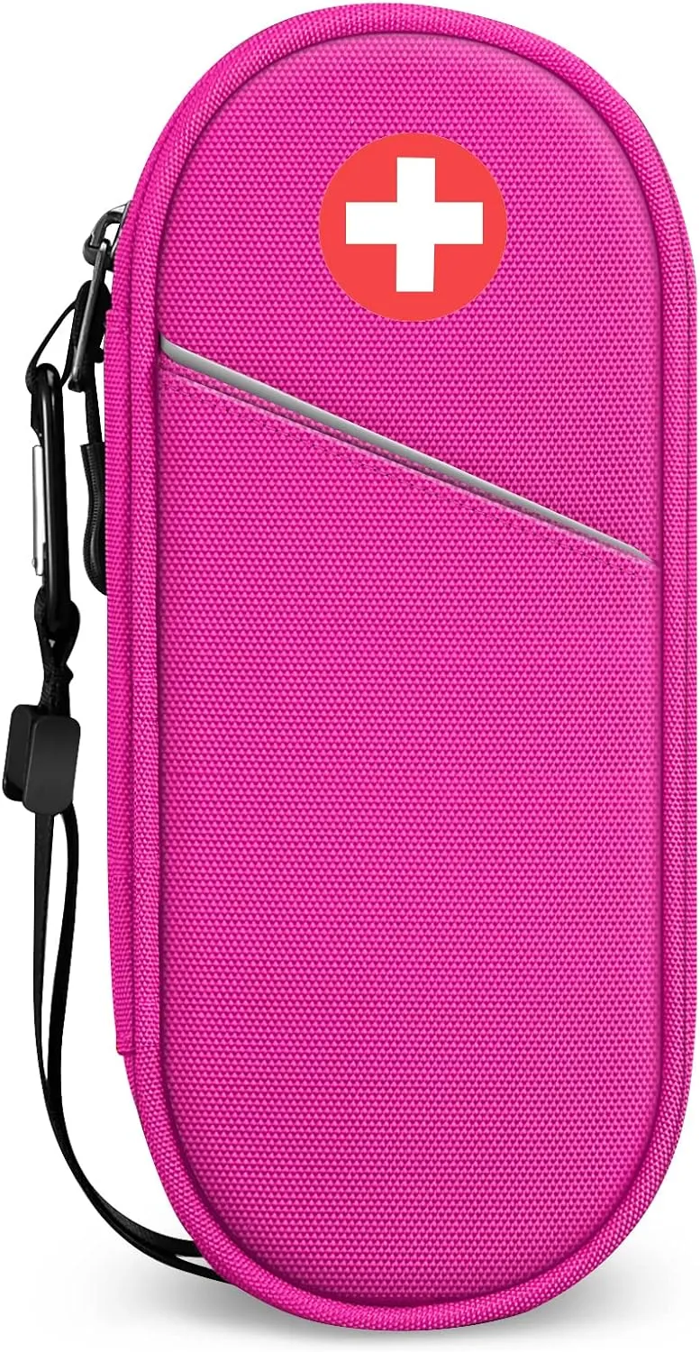 SITHON EpiPen Medical Carrying Case Insulated, Travel Medication Organizer Bag Emergency Medical Pouch Holds 2 EpiPens, Asthma Inhaler, Anti-Histamine, Auvi-Q, Allergy Medicine Essentials, Magenta