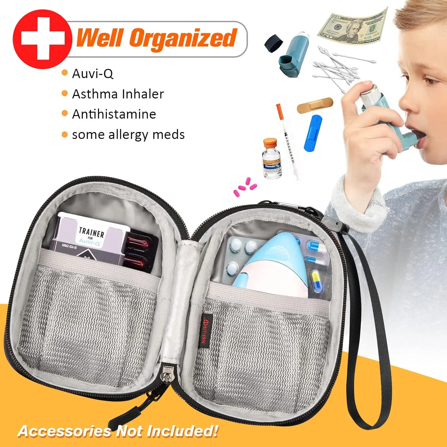 SITHON Insulated Medicine Carrying Case Bag - Small Travel Medication Organizer Emergency Medical Pouch Holds Auvi Q, Nasal Spray, Allergy Meds, Asthma Inhaler Case, Black