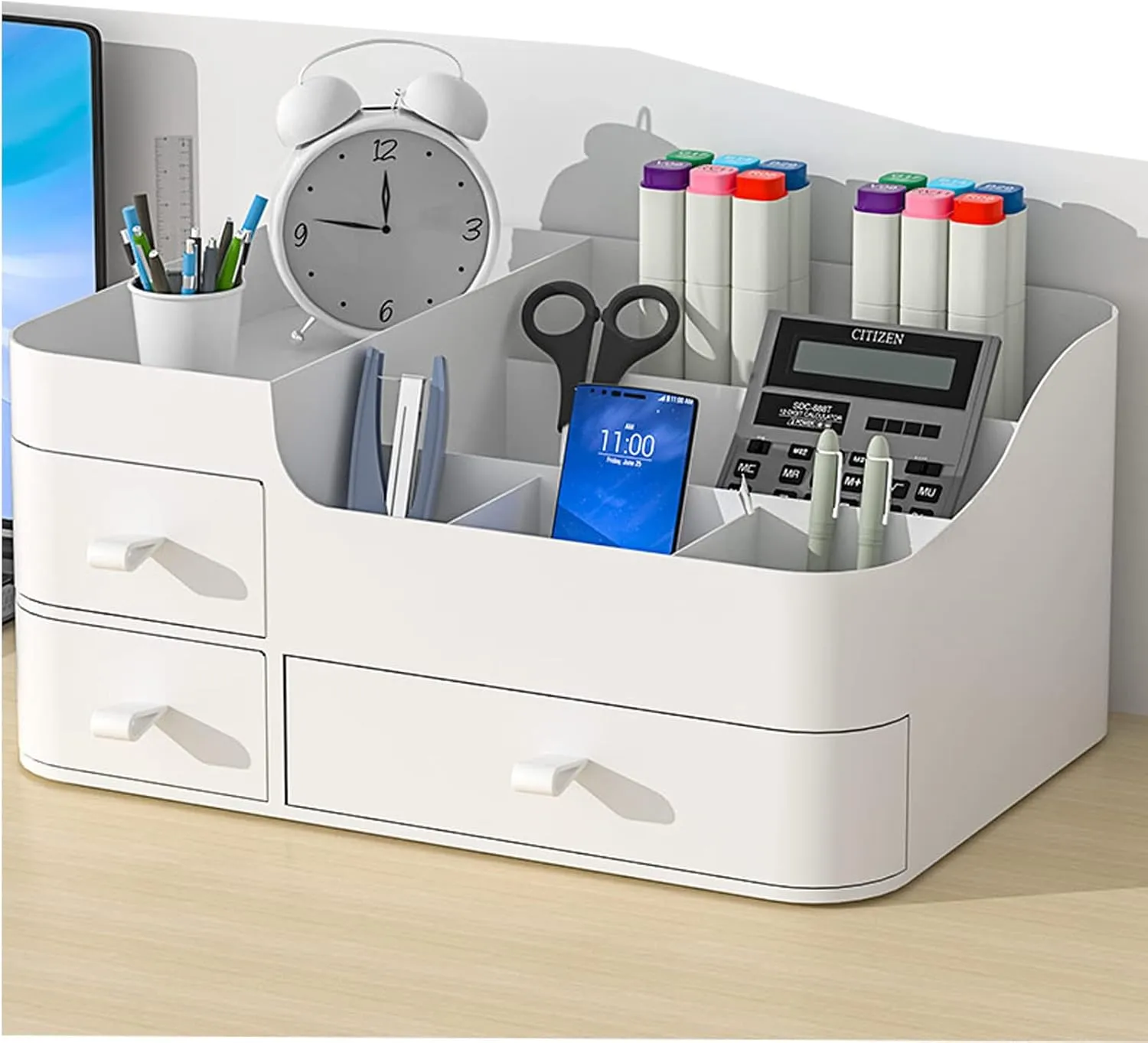 skin care organizer,Makeup Desk Organizer With Drawers ,Countertop Organizer for Cosmetics,Vanity brush with Holder for Lipstick, Brushes, Eyeshadow, and Desktop Finishing Dresser (A-Large-White)