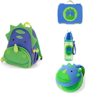 Skip Hop Sparks Kid's Back to School Set with Backpack, Bento Box, Snack Cup, and Straw Bottle, Pre-School Ages 3-4, Dino