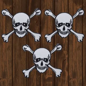 Skull and Crossbones Embroidered Patch — 3-Pack — Iron On
