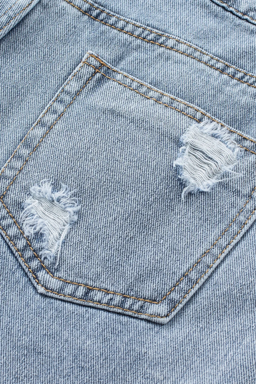 Sky Blue Rhinestone Tassel Distressed Denim Shorts