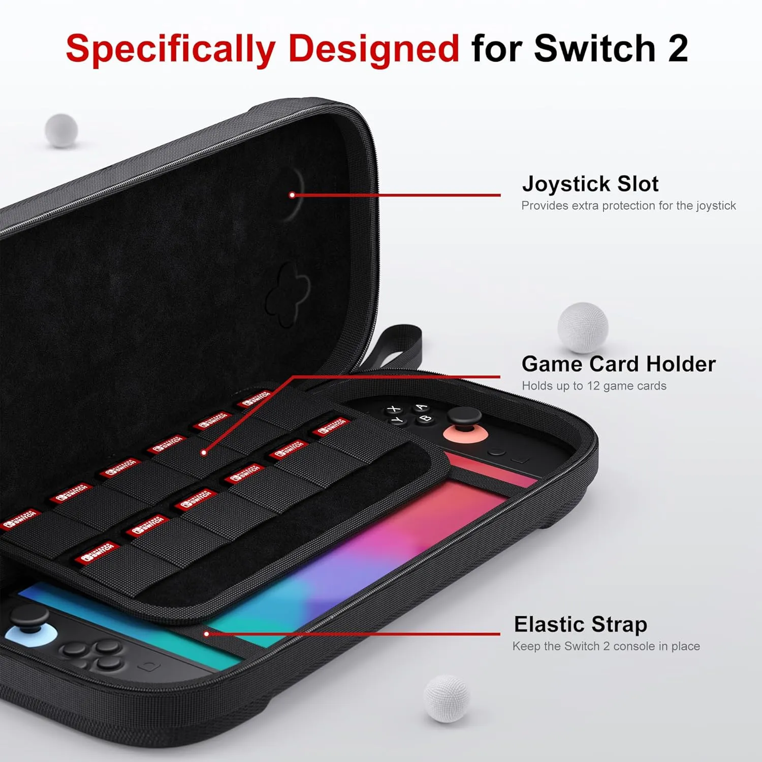 Slim Carrying Case for Nintendo Switch 2 2025, Travel Hard Shell Case with 12 Game Card Slots, Protective Bag for Switch 2 Console & Games Accessories Black