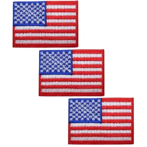 Small American Flag Embroidered Patch -3-Pack -Iron On measures 2" x 1-3/8