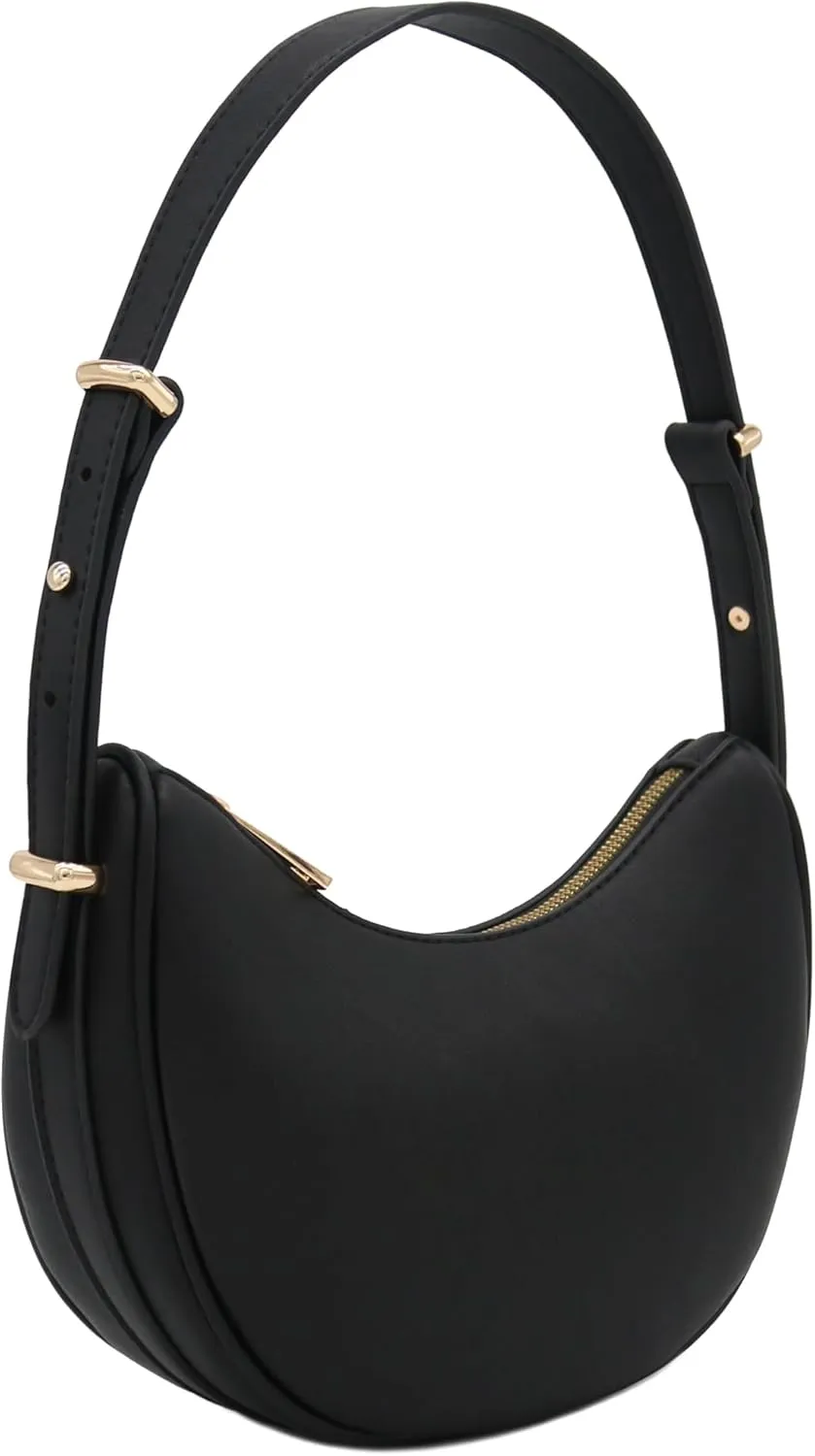 Small Crescent Smooth Faux Leather Underarm Shoulder Bag