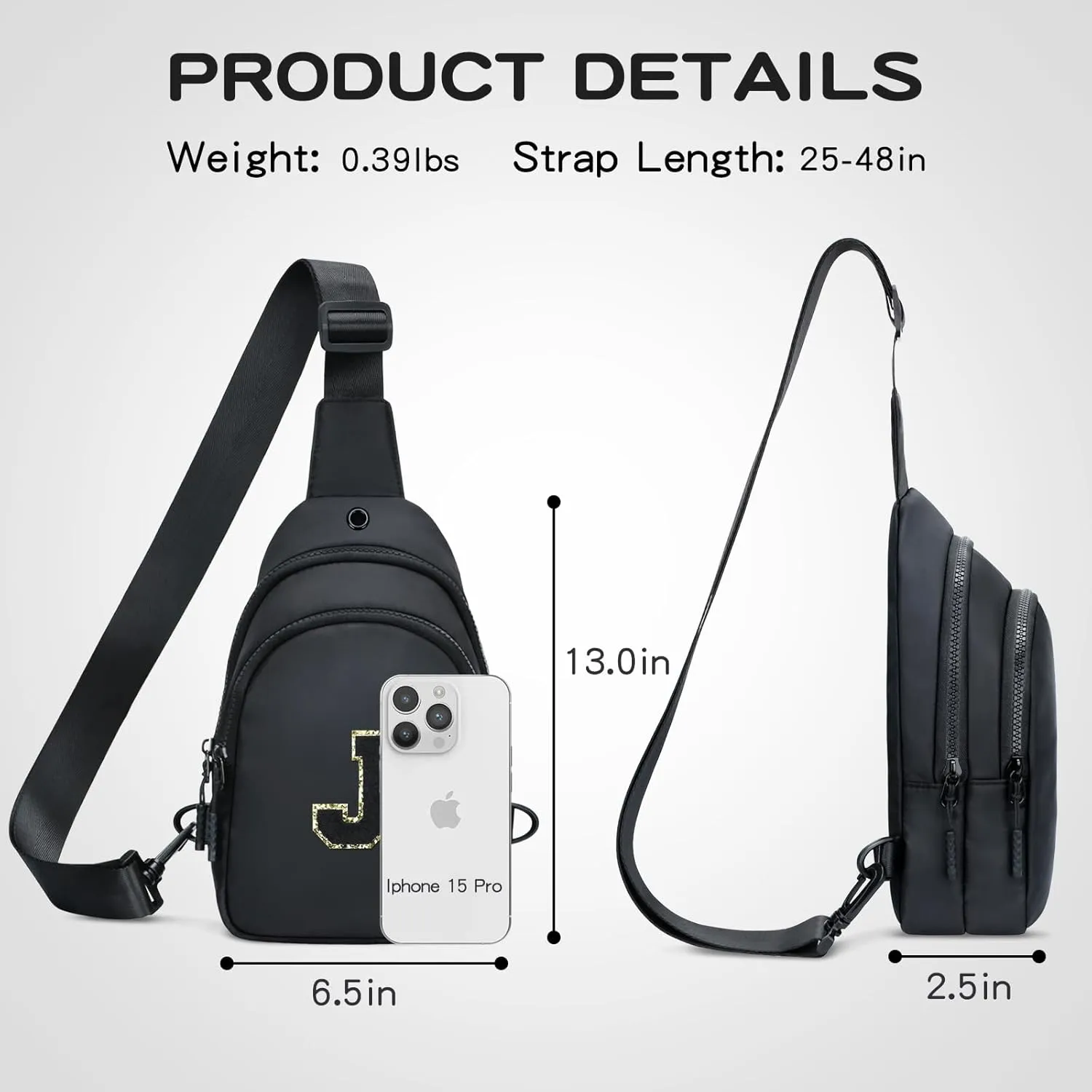 Small Initial Crossbody Sling Bag for Girls and Women, Cute Kids Fanny Pack, Personalized Gift for 7 8 9 10 11 12 13 Year Old Girls(Black,J)