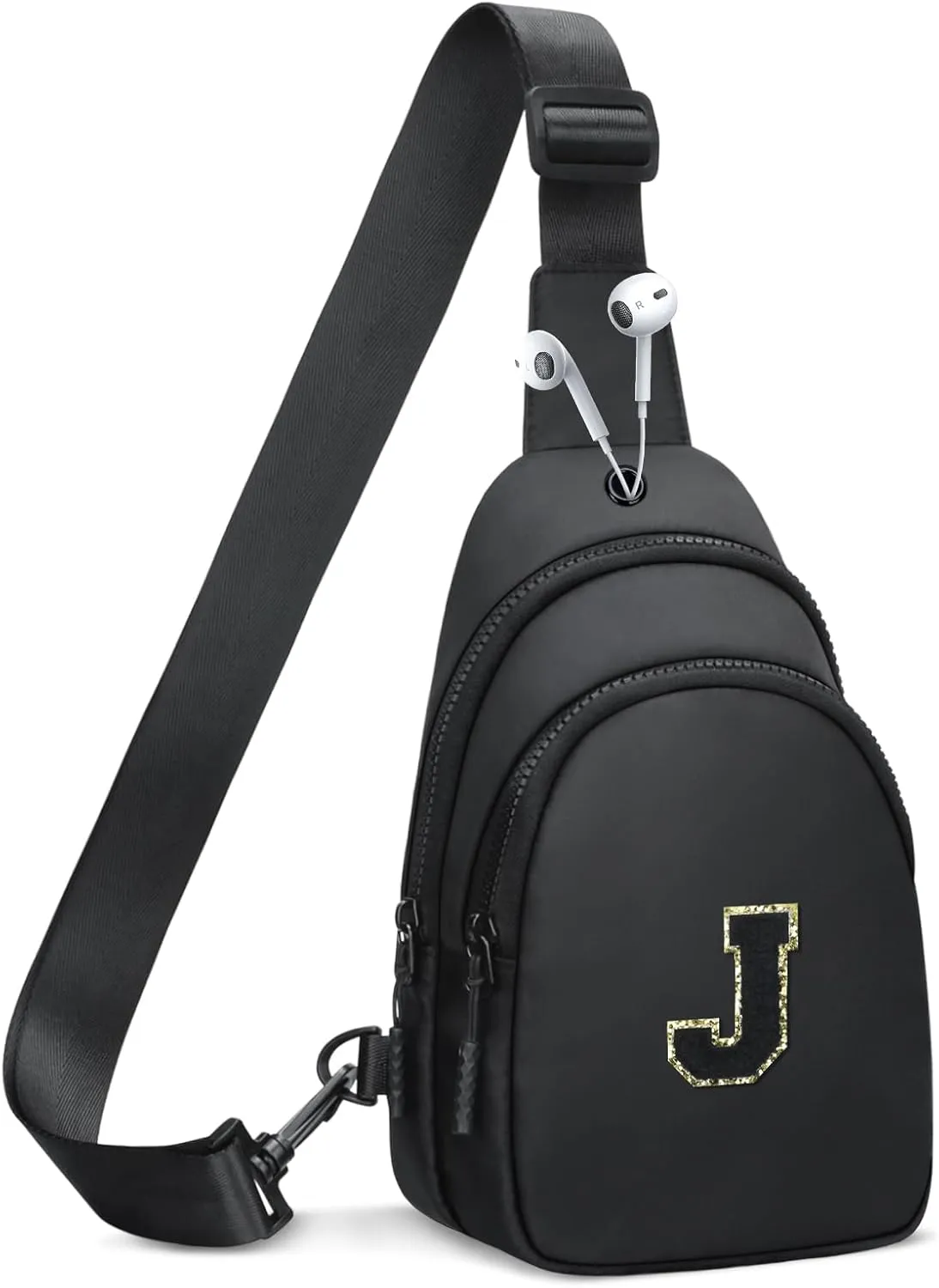 Small Initial Crossbody Sling Bag for Girls and Women, Cute Kids Fanny Pack, Personalized Gift for 7 8 9 10 11 12 13 Year Old Girls(Black,J)