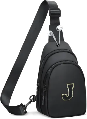 Small Initial Crossbody Sling Bag for Girls and Women, Cute Kids Fanny Pack, Personalized Gift for 7 8 9 10 11 12 13 Year Old Girls(Black,J)