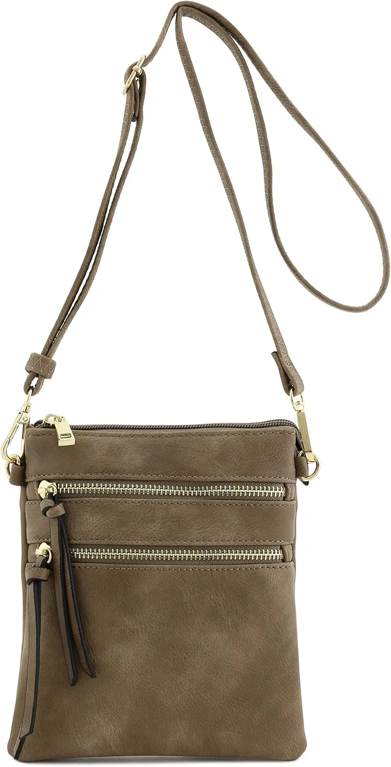 Small Lightweight Shoulder Bag for Women, Mini Multi Zipper Pocket Crossbody Handbag with Adjustable strap