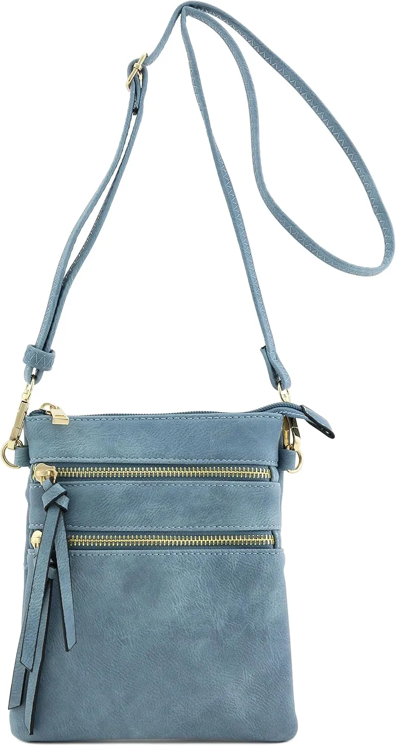 Small Lightweight Shoulder Bag for Women, Mini Multi Zipper Pocket Crossbody Handbag with Adjustable strap