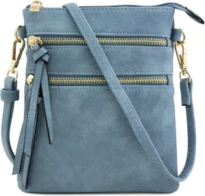 Small Lightweight Shoulder Bag for Women, Mini Multi Zipper Pocket Crossbody Handbag with Adjustable strap