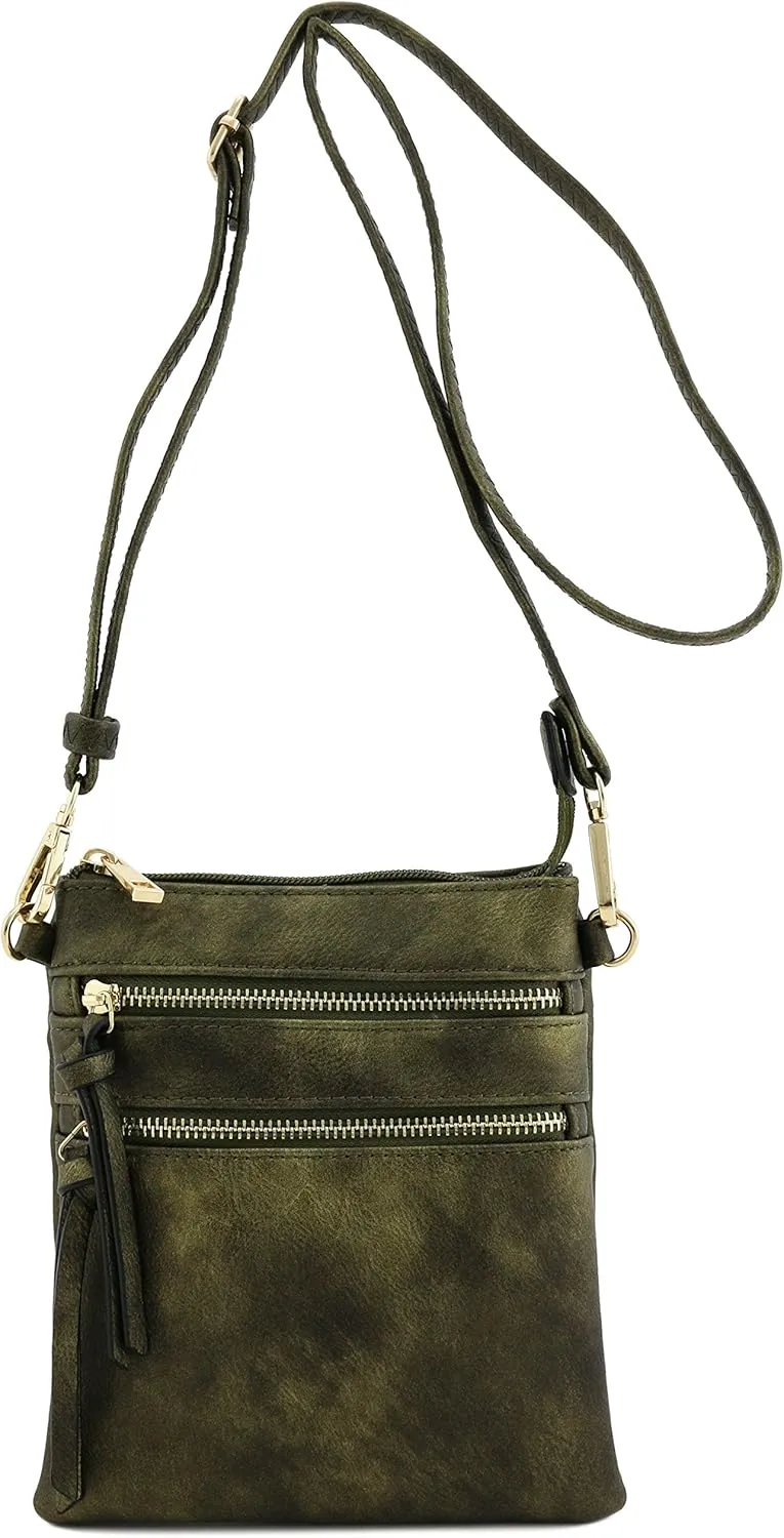 Small Lightweight Shoulder Bag for Women, Mini Multi Zipper Pocket Crossbody Handbag with Adjustable strap