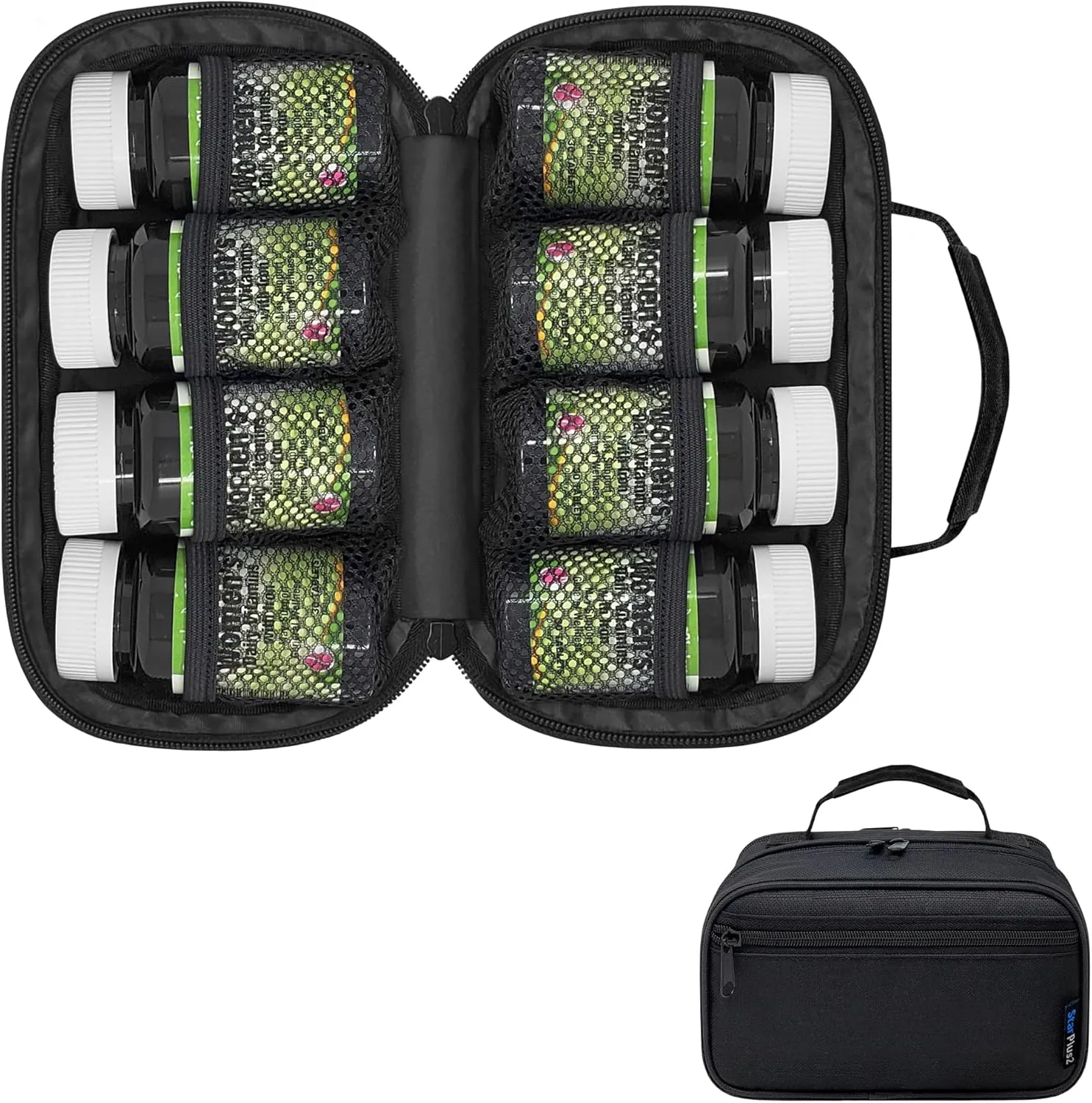 Small Pill Bottle Organizer for Travel, Medicine Bag, Carrier for Prescription Medications - Black
