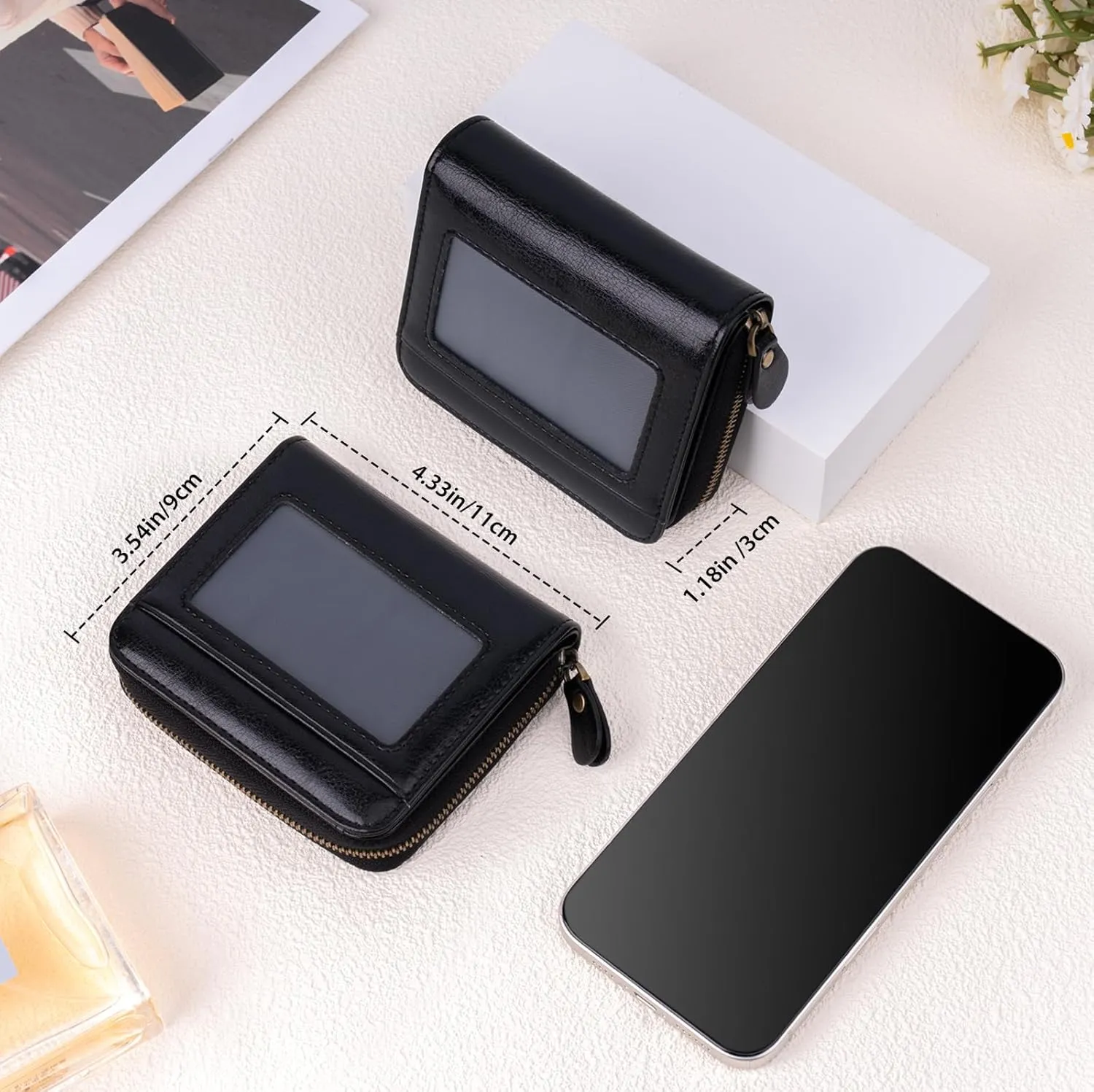 Small Wallet for Women, Genuine Leather RFID Blocking Credit Card Holder Slim Compact Coin Purse Women's Wallets with ID Window 8 Card Slots