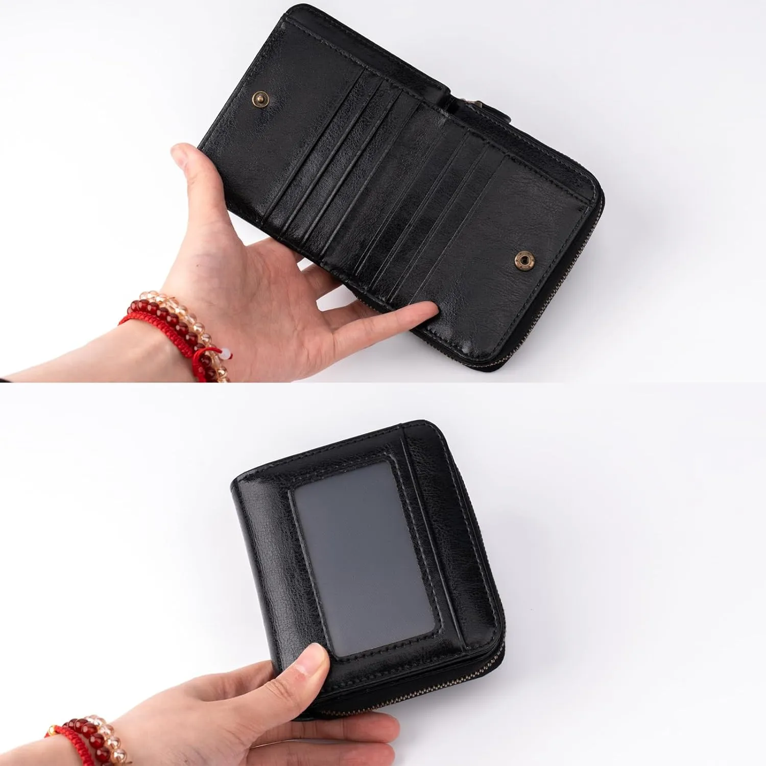 Small Wallet for Women, Genuine Leather RFID Blocking Credit Card Holder Slim Compact Coin Purse Women's Wallets with ID Window 8 Card Slots