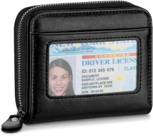 Small Wallet for Women, Genuine Leather RFID Blocking Credit Card Holder Slim Compact Coin Purse Women's Wallets with ID Window 8 Card Slots