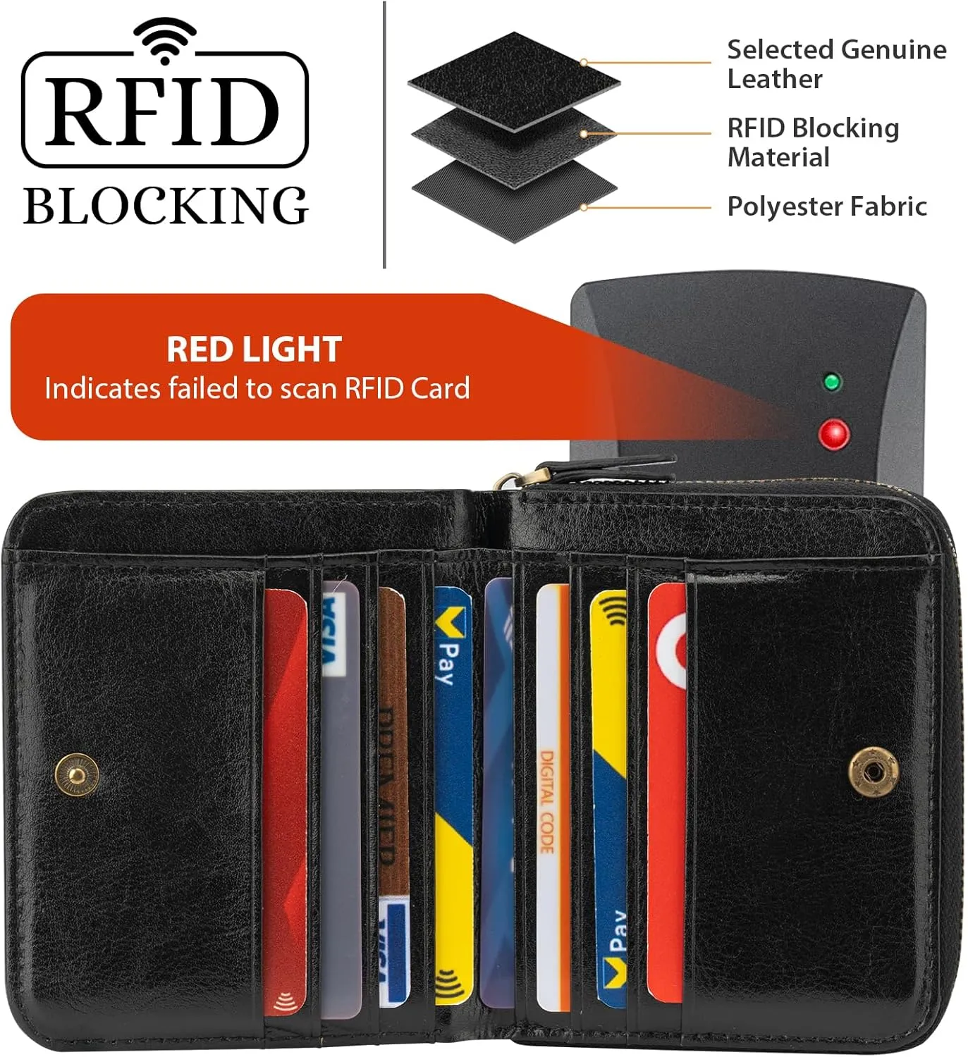 Small Wallet for Women, Genuine Leather RFID Blocking Credit Card Holder Slim Compact Coin Purse Women's Wallets with ID Window 8 Card Slots