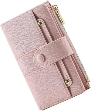 Small Wallets for Women Leather RFID Blocking Bifold Double Zipper Pockets Wallet Card Case Purse with 2 ID Windows