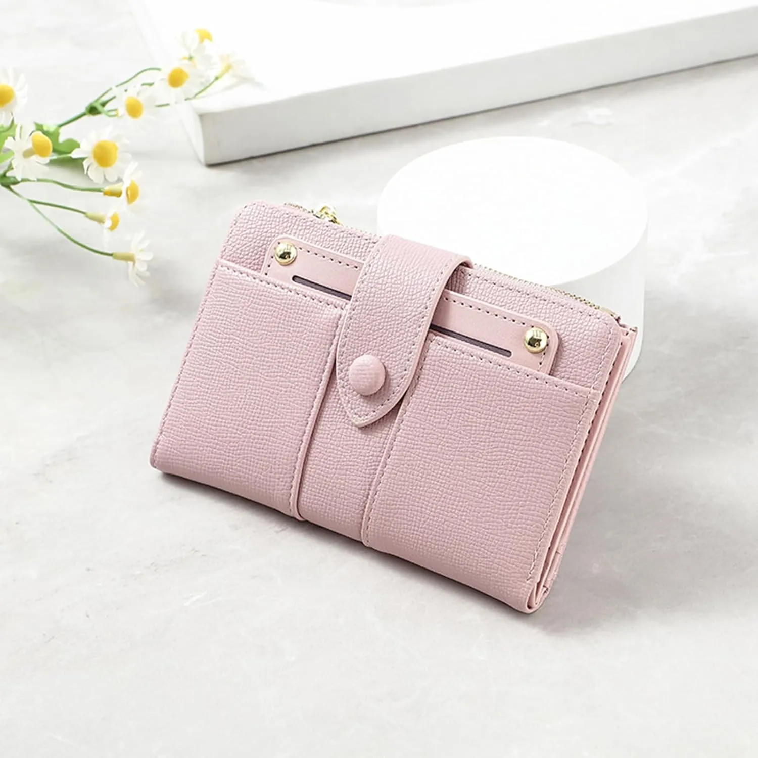 Small Wallets for Women Leather RFID Blocking Bifold Double Zipper Pockets Wallet Card Case Purse with 2 ID Windows