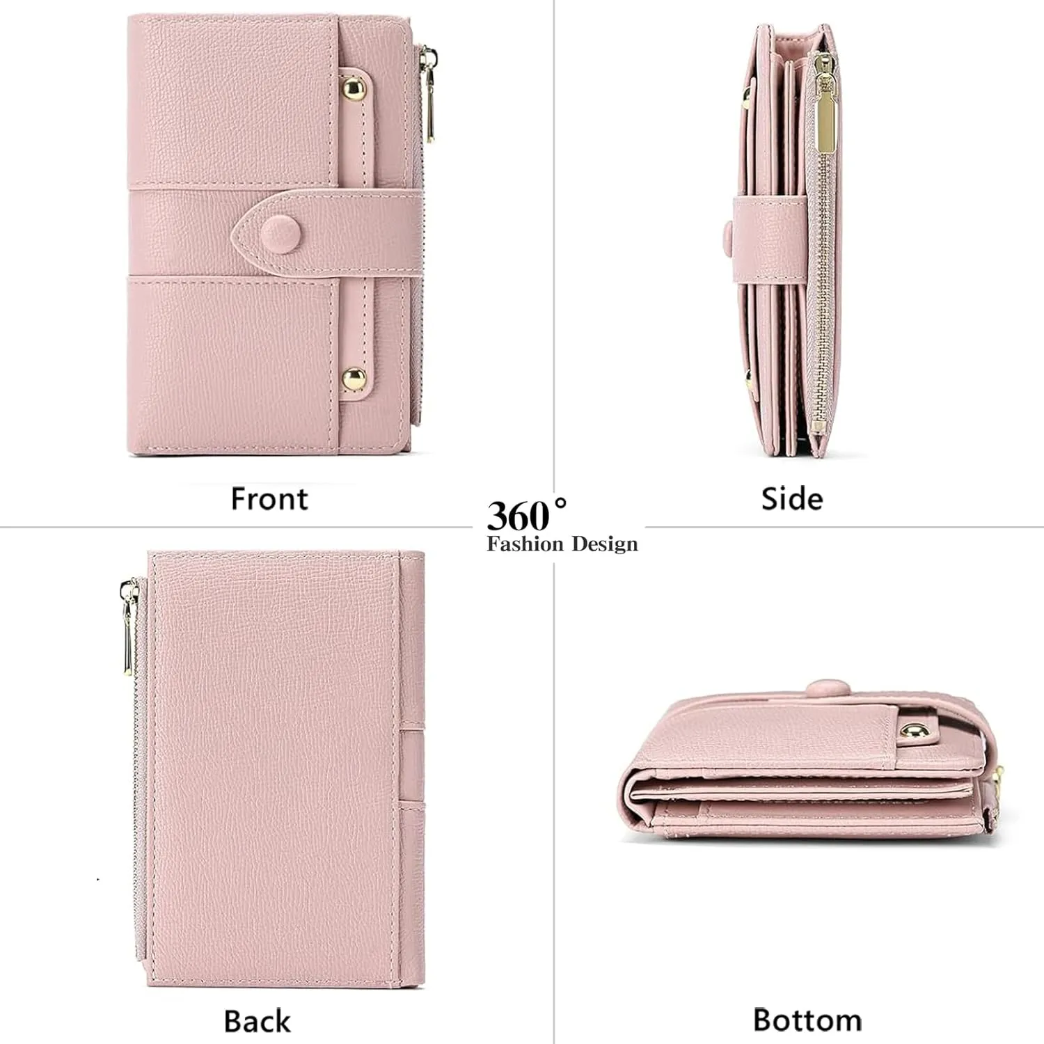 Small Wallets for Women Leather RFID Blocking Bifold Double Zipper Pockets Wallet Card Case Purse with 2 ID Windows