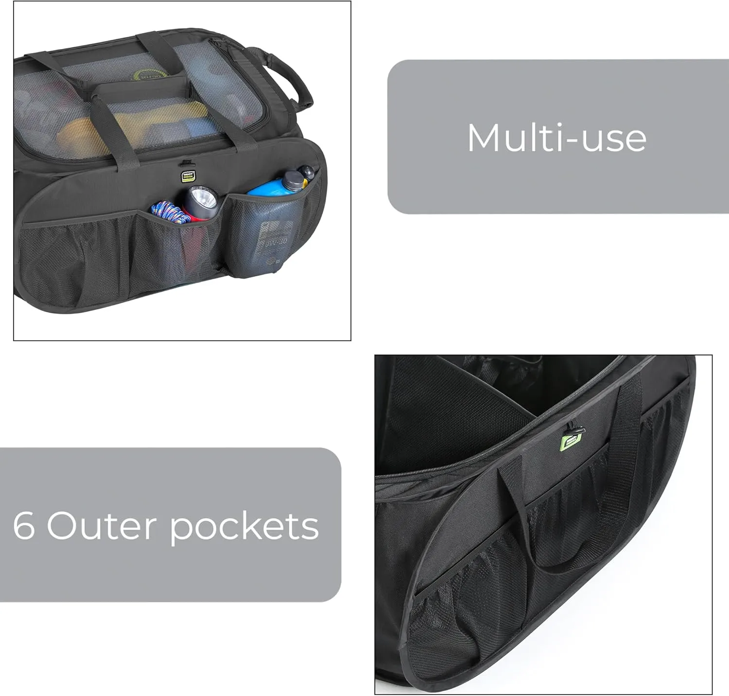 Smart Design Pop Up Trunk Organizer w/ Easy Carry Handles, Side Pockets, & Zipper Top - 23 Inch - Durable Fabric Collapsible Design - Home Organization (Holds 50 lbs.) [Black]