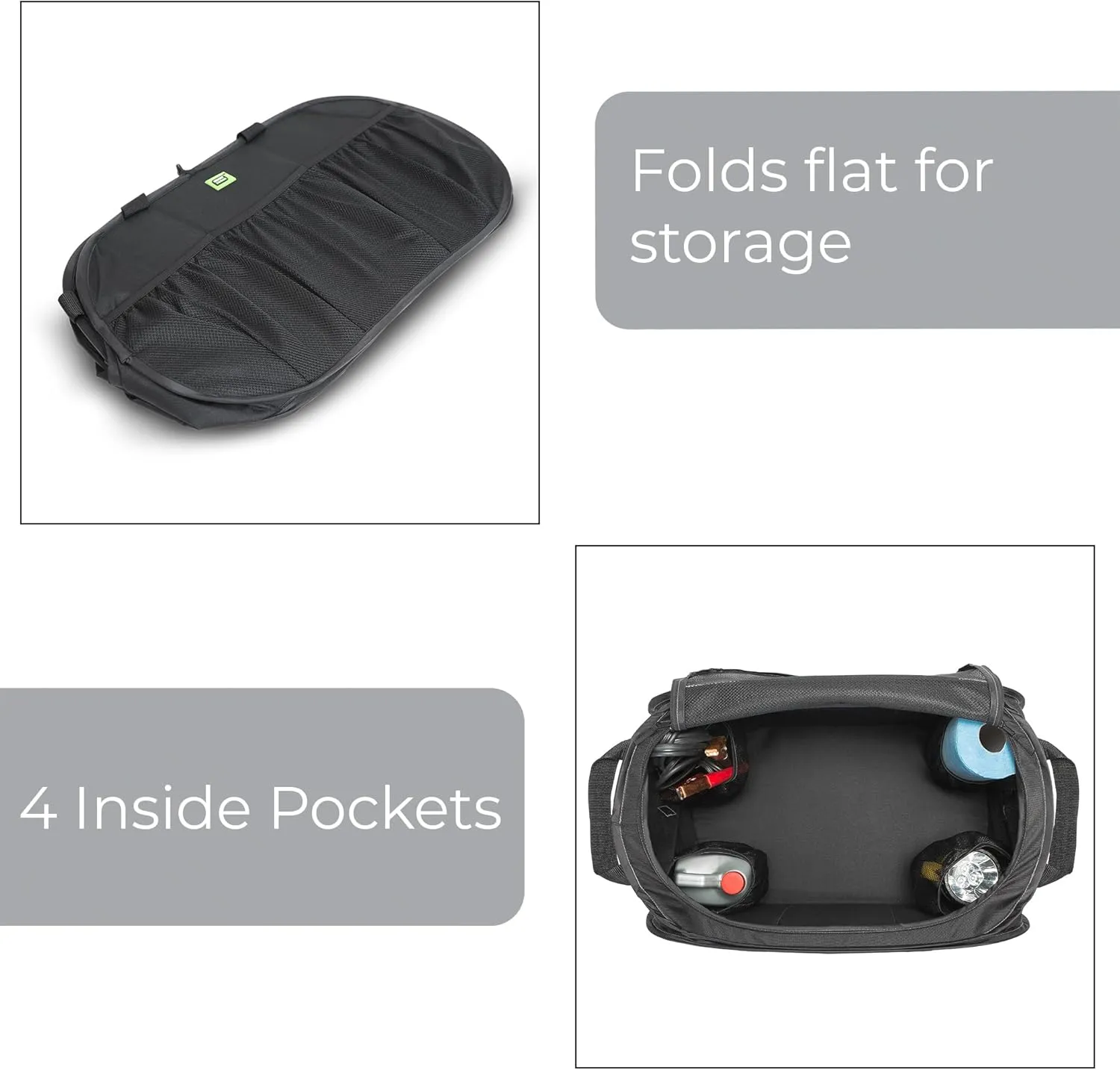 Smart Design Pop Up Trunk Organizer w/ Easy Carry Handles, Side Pockets, & Zipper Top - 23 Inch - Durable Fabric Collapsible Design - Home Organization (Holds 50 lbs.) [Black]