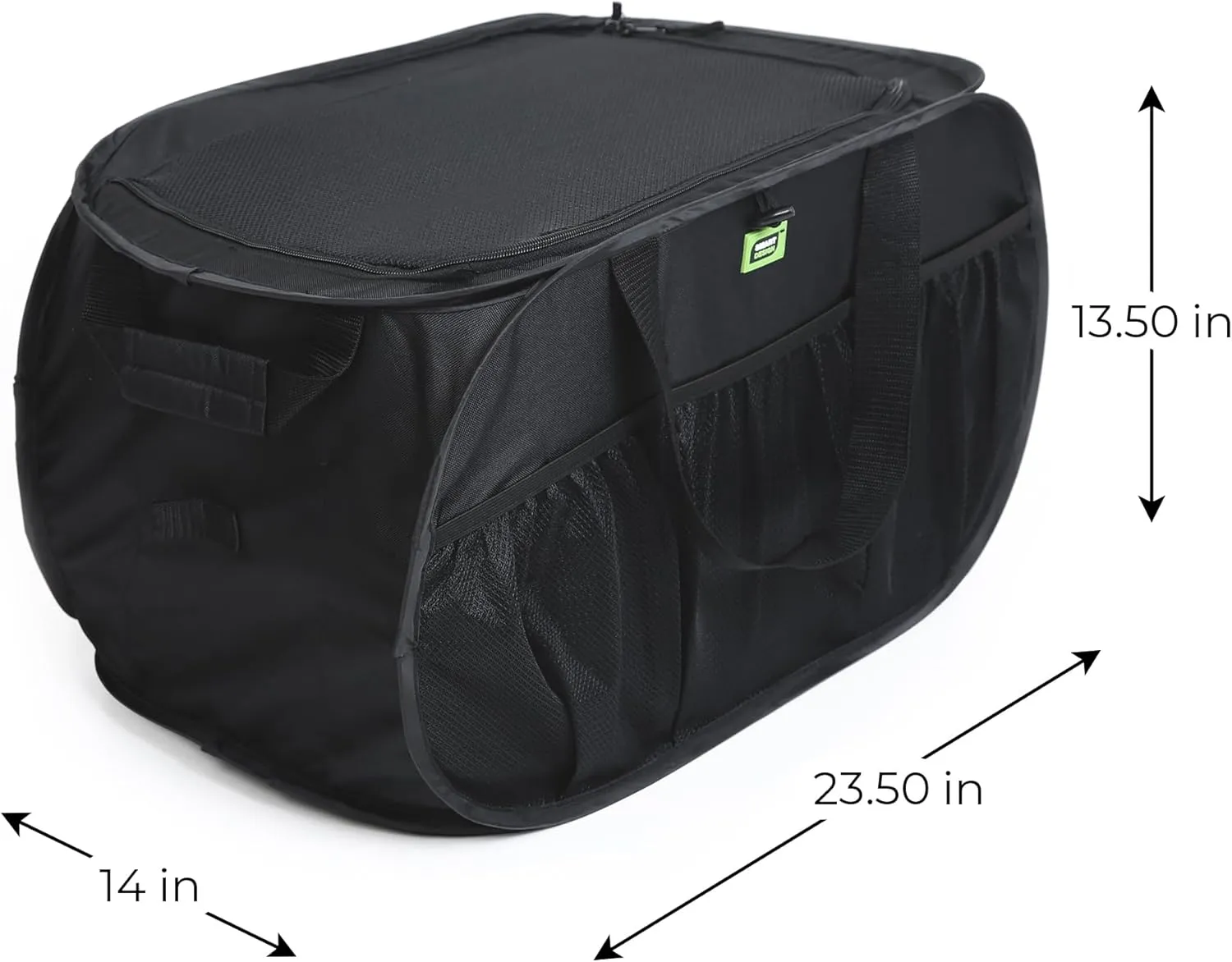 Smart Design Pop Up Trunk Organizer w/ Easy Carry Handles, Side Pockets, & Zipper Top - 23 Inch - Durable Fabric Collapsible Design - Home Organization (Holds 50 lbs.) [Black]