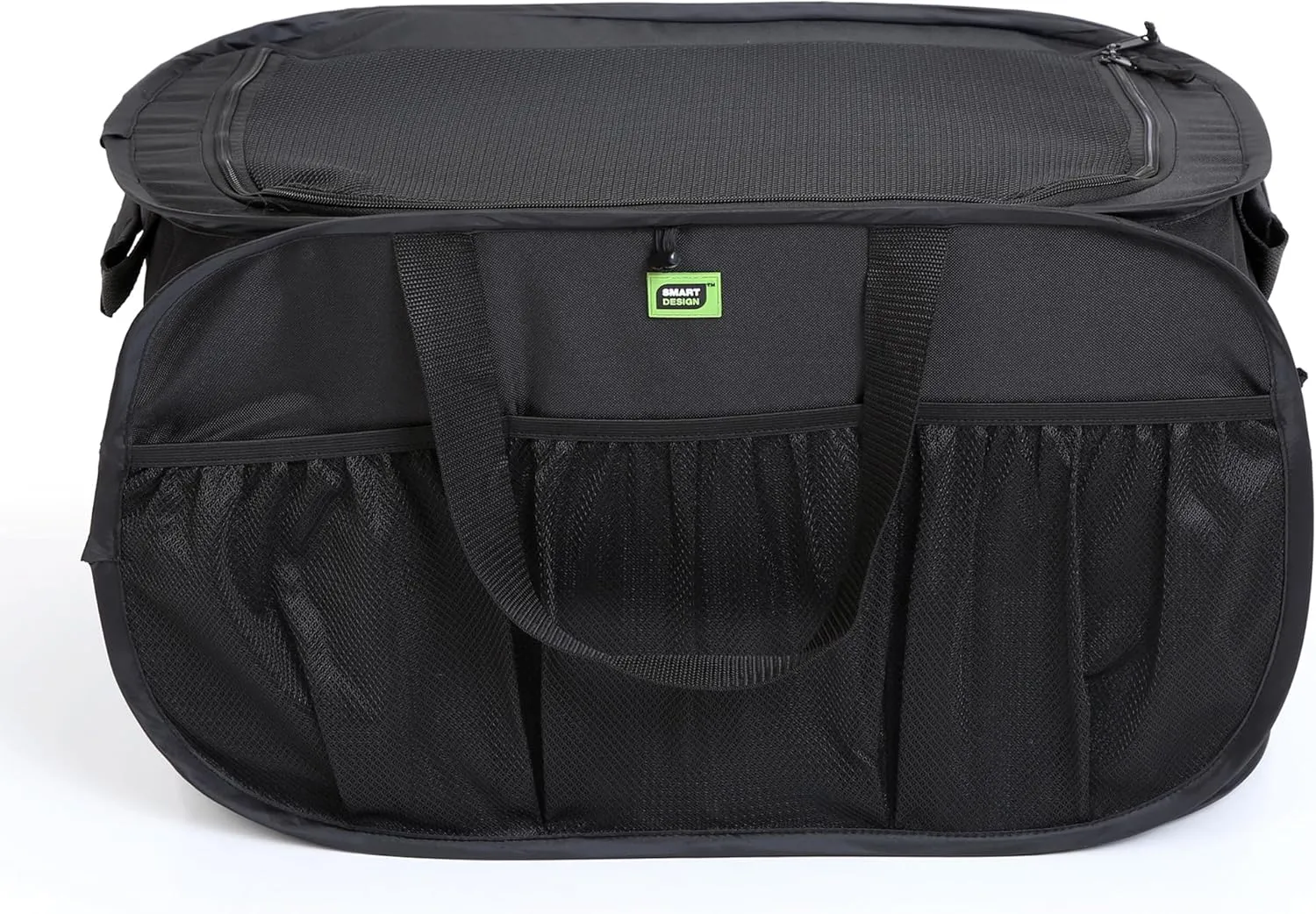Smart Design Pop Up Trunk Organizer w/ Easy Carry Handles, Side Pockets, & Zipper Top - 23 Inch - Durable Fabric Collapsible Design - Home Organization (Holds 50 lbs.) [Black]