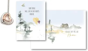 Smiling Wisdom - Some People Will Live in Our Hearts Forever Because They Feel Like Home Watercolor Greeting Card and Heart Necklace - Women - 2 Tone Silver Gold