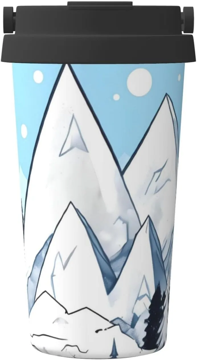 Snow-capped mountains Print Travel Coffee Mug 16Oz, Hot/Ice Drinking Thermal Cup, Leakproof, for Office, Car