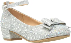 SOBEYO Girl's Dress Shoes Glitter Rhinestone Bow Accent Mary Jane Kids Pumps