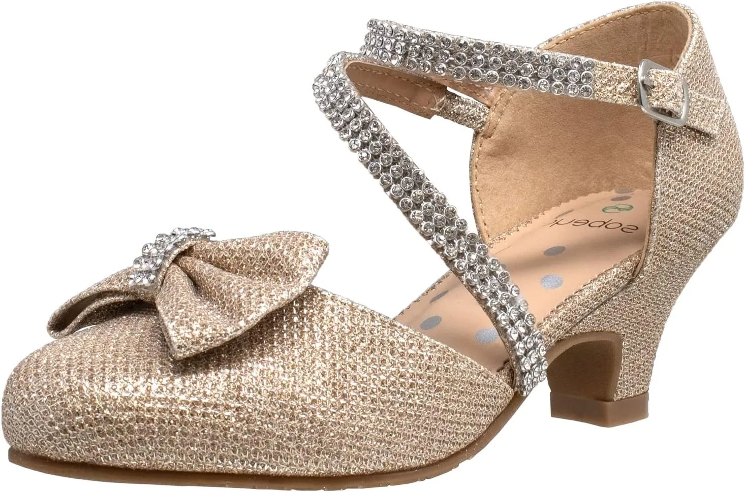SOBEYO Girls Dress Shoes Rhinestone Bow Accent Kitten Low Heel Sandals