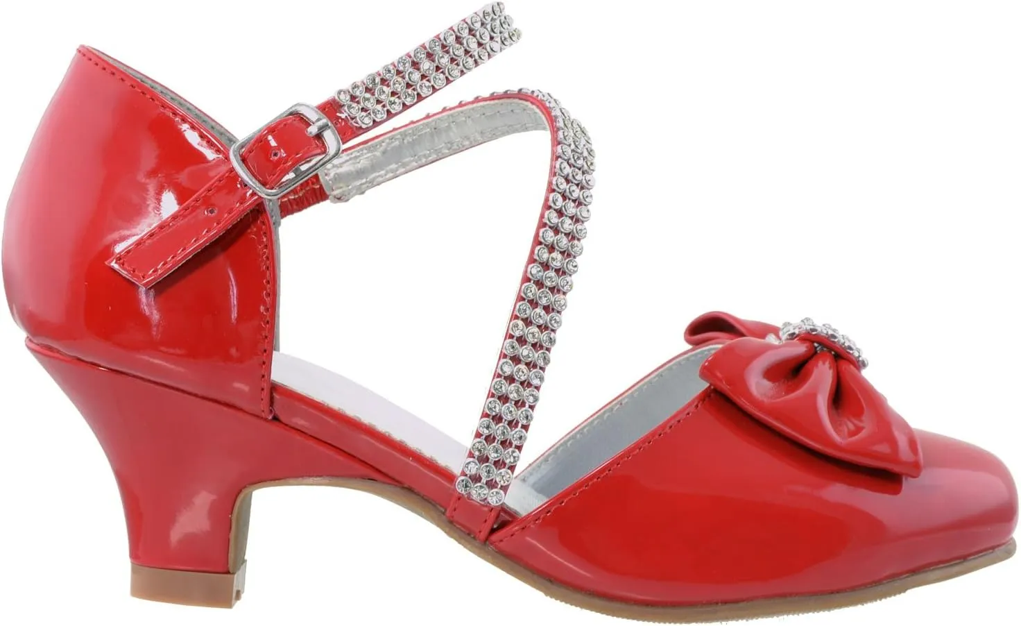 SOBEYO Girls Dress Shoes Rhinestone Bow Accent Kitten Low Heel Sandals