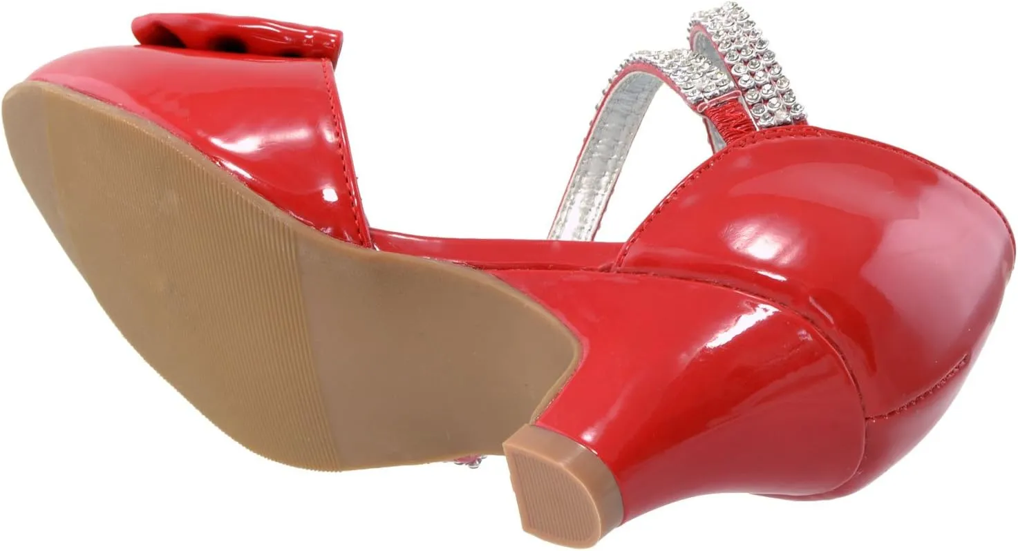 SOBEYO Girls Dress Shoes Rhinestone Bow Accent Kitten Low Heel Sandals