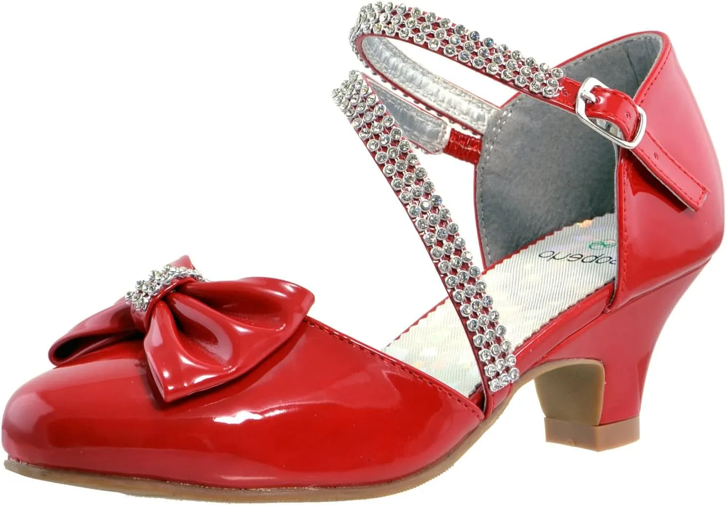 SOBEYO Girls Dress Shoes Rhinestone Bow Accent Kitten Low Heel Sandals