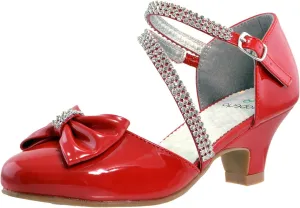SOBEYO Girls Dress Shoes Rhinestone Bow Accent Kitten Low Heel Sandals