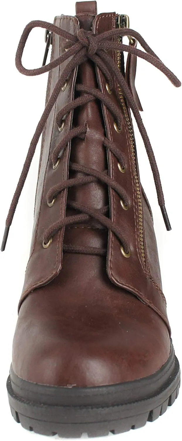 Soda Malia Boots Women's Brown Low Faux Leather Chunky Heel Ankle Booties