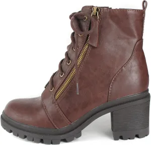 Soda Malia Boots Women's Brown Low Faux Leather Chunky Heel Ankle Booties