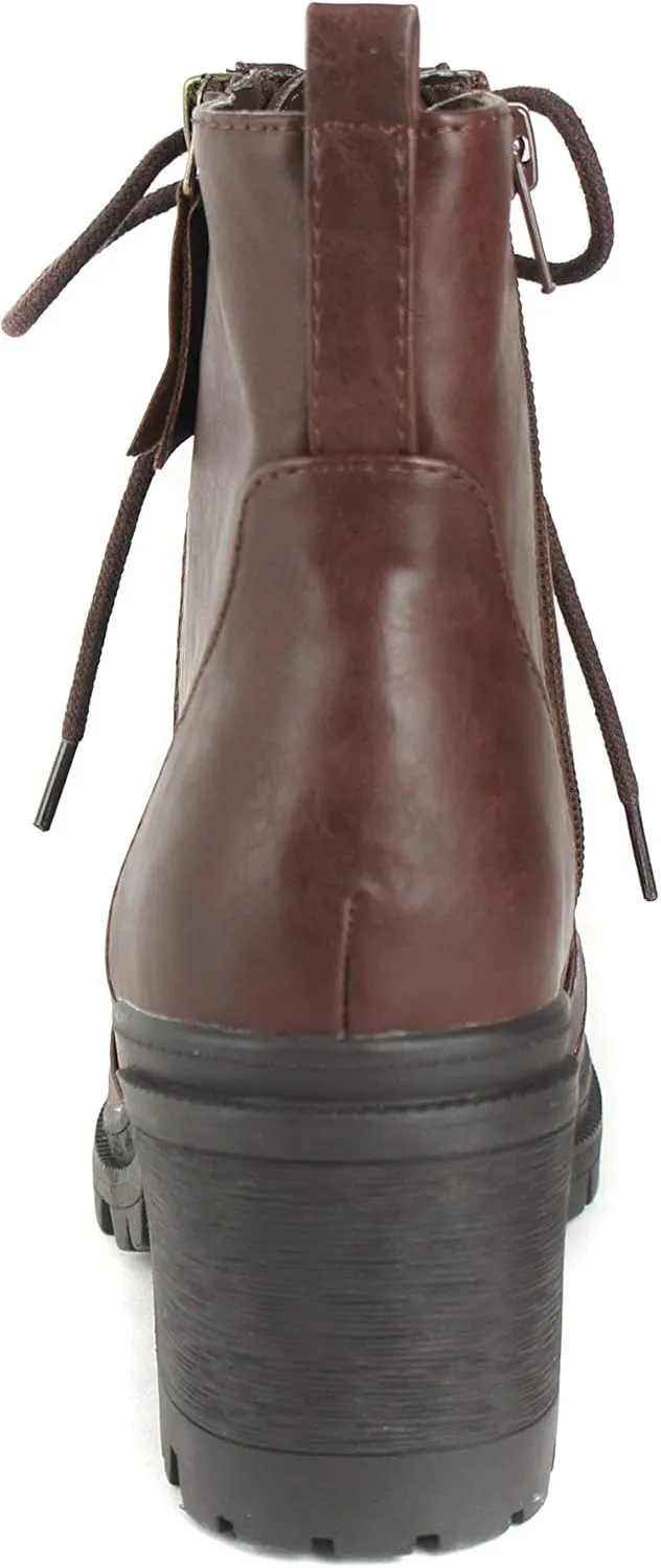Soda Malia Boots Women's Brown Low Faux Leather Chunky Heel Ankle Booties