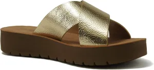 Soda Shoes Women Sandals Crisscross Strap Band Flatform Platform Lucy-S Gold 8.5