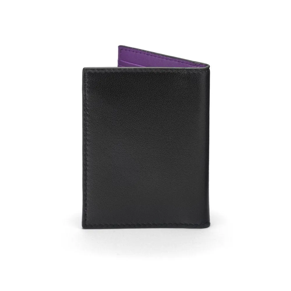 Soft Leather Credit Card Case, RFID Protection - Black With Purple
